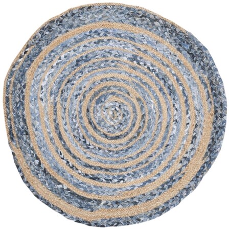 Safavieh 3 x 3 ft. Cape Cod Collection Global Round Hand Woven Rug - Blue & Natural CAP209L-3R